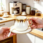 Coffee Cup Set of 4 with Saucers, 8 OZ Ceramic Espresso Cups, Turkish Coffee Cup Set for Cappuccino, Latte, Cafe Mocha and Tea, Dishwasher & Microwave Safe - Image 6