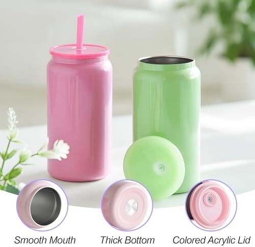 Stainless Steel Cups with Lids and Straws, 16 oz, 6 Pcs, Iridescent - Image 6