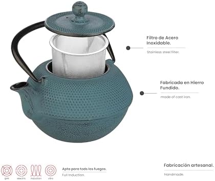 IBILI 40 Oz Azul Cast Iron Teapot | Made in Spain | Floral Design, Stainless Steel Infuser, Enameled Interior, Stovetop & Induction Compatible, Japanese Kettle for Loose Leaf Tea, Tetsubin Design Blue - Image 2