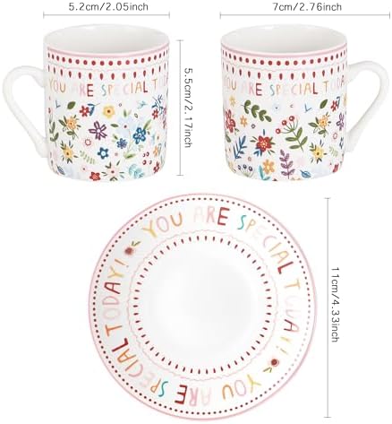 Floral Espresso Cups & Saucers Set of 6, 3oz Small Coffee Mugs, Ceramic Demitasse Cup for Tea, Latte, Espresso Shot Cup for Espresso Machine & Coffee Maker, Women Gifts for Mother's Day, Birthday - Image 2