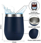 12 Pack Stainless Steel Wine Tumblers, 12Oz Double Wall Vacuum Insulated Wine Tumblers with Lids and Straws, Stainless Steel Stemless Wine Glasses for Coffee, Wine, Cocktails, Champaign, Navy Blue… - Image 6