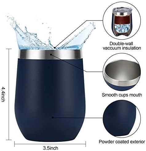 12 Pack Stainless Steel Wine Tumblers, 12Oz Double Wall Vacuum Insulated Wine Tumblers with Lids and Straws, Stainless Steel Stemless Wine Glasses for Coffee, Wine, Cocktails, Champaign, Navy Blue… - Image 6