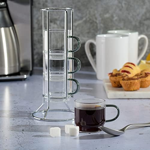 Gibson Soho Lounge Stackable Glass Espresso Cups with Rack, 4-Piece Set, 3.8oz – Durable Glass Coffee Cups - Image 6