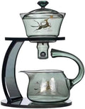 Glass Teapot Set Semi Automatic Drip Rotating with Infuser Chinese Heat-Resistant Lazy Kungfu Tea Set (Grey Deer) by FIREKIRIN