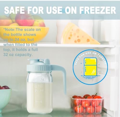32oz Glass Pitcher with Lid & V-shaped Pour Spout - 1 Quart Double Leak Proof, Creamer Container for Sun Tea, Juice, Cold Brew Coffee, Breastmilk Storage Container - Image 2