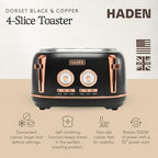 Haden Dorset 4 Slice Wide Slot Stainless Steel Toaster, Black & Copper - Image 2