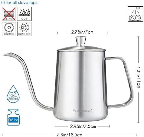 Easyworkz Gage Gooseneck Pour Over Coffee Kettle 12 oz (Silver), Bundled with Easyworkz Retro Stainless Steel Coffee Spoon with Black Walnut Handle,10g - Measuring Spoon (Vintage) - Image 2