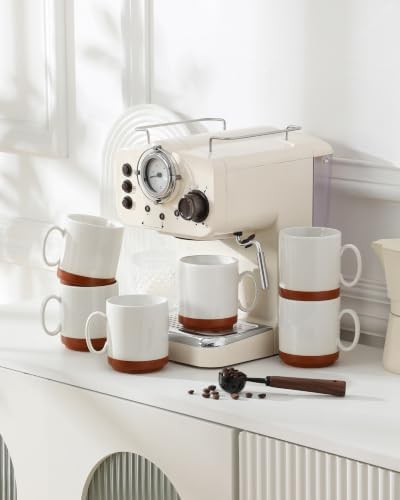 MALACASA 12oz Ceramic Coffee Mugs Set of 6, Khaki White - Image 6
