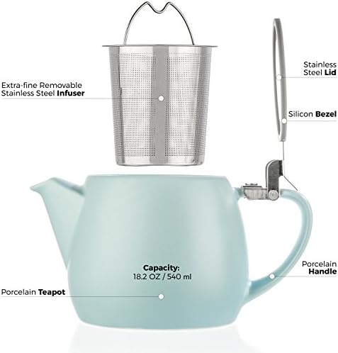 Tealyra - Pluto Porcelain Small Teapot Turquoise - 18.2-ounce (1-2 cups) - Matte Finish - Stainless Steel Lid and Extra-Fine Infuser To Brew Loose Leaf Tea - 540ml - Image 4