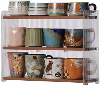 Coffee Mug Holder Wooden Cup Station Organizer 3-Tier Cup Holder for Coffee Bar Mug Display Rack for Countertop Mug Holder Shelf for Home Kitchen Nut Brown by KAOTGOT