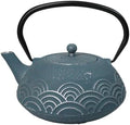 Ebros Gift Traditional Oriental Tetsubin Blue Seigaiha Waves Design 40oz Cast Iron Teapot With Enameled Interior And Strainer Asian Japanese Chinese Fusion Housewarming Tea Pot Accent by EbrosGift
