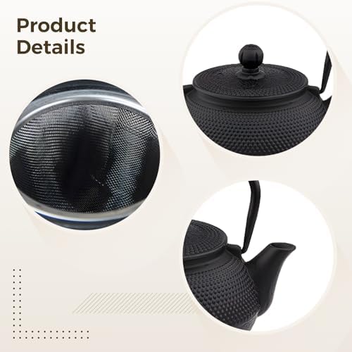 Cast Iron Teapot With Infuser, Elegant Black Stovetop Tea Kettle With Rope-Wrapped Handle, Japanese Tetsubin, 600 Ml Cast Iron Teapot - Image 4