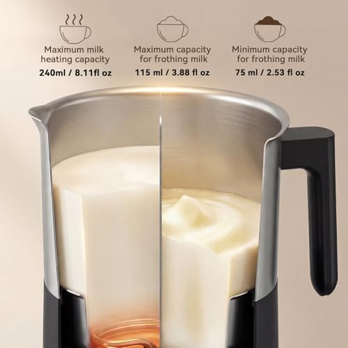 Electric Milk Frother and Steamer, 8.11oz/240ml Milk Steamer and Frother for Latte or Hot Chocolate, BPA Free, 4 Functions, Enjoy Perfect Milk Froth in 2 Min - Black - Image 4