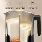 Electric Milk Frother and Steamer, 8.11oz/240ml Milk Steamer and Frother for Latte or Hot Chocolate, BPA Free, 4 Functions, Enjoy Perfect Milk Froth in 2 Min - Black - Image 4