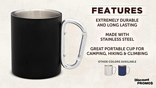 DISCOUNT PROMOS Stainless Steel Mugs with Carabiner Handle 10 oz. Set of 10, Bulk Pack - Perfect for Coffee, Soda, Other Hot & Cold Beverages - Black - Image 2