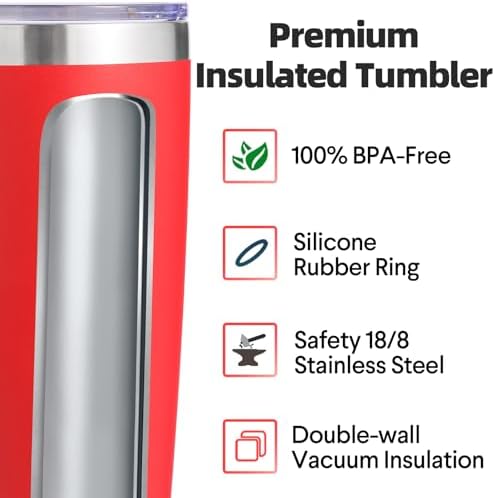 Volhoply 20oz Stainless Steel Tumbler with Lid and Straw Bulk 12 Pack,Double Wall Insulated Travel Iced Coffee Mug Fits Cup Holder,Powder Coated Cups for Hot/Cold Drinks,Gifts for Women（Red,12 Set） - Image 3