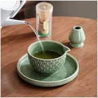 Matcha Set 2/6 Pieces - Green Pattern Tea Bowl, Bamboo Stirrer, Spoon & Filter Traditional Ceremony(6 pieces A) - Image 5