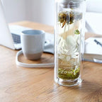 Sacred Lotus Love Double-Walled Glass Tea Tumbler with Infuser and Strainer 15oz - Perfect for Loose Leaf Tea, Cold or Hot Water Bottle, Fruit Drinks - Comes with Travel Sleeve and Cozy - Image 2