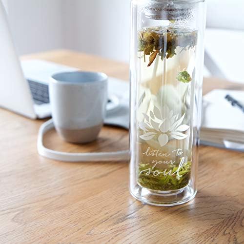 Sacred Lotus Love Double-Walled Glass Tea Tumbler with Infuser and Strainer 15oz - Perfect for Loose Leaf Tea, Cold or Hot Water Bottle, Fruit Drinks - Comes with Travel Sleeve and Cozy - Image 2