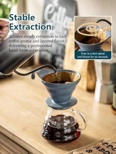Gomakren Ceramic Berry Basket Set of 2, Elegant Fruit Bowl with Holes for Kitchen Counter & Pour Over Coffee Dripper, Single-Hole Cone Brewer - Image 6