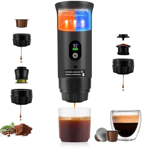 Upgraded 3 in1 Portable Espresso Machine with LED Display,20 Bar Pressure,Real-Time Temp&Battery Indicator,Portable Coffee Maker Compatible with Ground Coffee & Capsules, for Travel,Home by obecilc