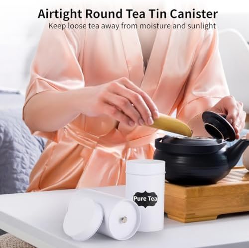 10 PCS Tea Tin Canisters, Round White Metal Tea Tin Cans with Double Tight-Seal Lids, Airtight Tea Storage Container, Waterproof Labels and Marker, for Coffee Beans, Spices, Candies - Image 2
