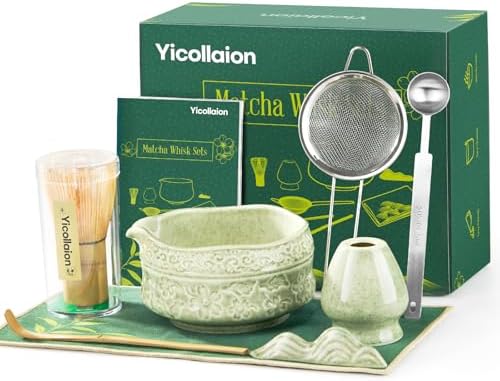 Matcha Whisk Set, 9 Pcs Matcha Set Kit for Ceremony Includes Ceramic Matcha Bowl, Holder, Bamboo Whisk & Scoop, Measuring Spoon, Scoop Rest, Sifter, Tea Towel, Handbook - Ideal Gift for All Ages by Unknown