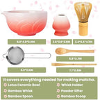 Matcha Whisk Set, Lotus Gradient Red Ceramic Matcha Set Includes Matcha Bowl, Matcha Whisk (Chasen) and Holder, Sifter, Bamboo Scoop & Spoon - 6 Pcs Matcha Kit for Matcha Lovers - Image 2