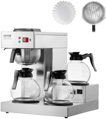 VEVOR 12 Cups Commercial Drip Coffee Maker, Coffee Maker Machine with 3 Glass Carafes and 3 Warmer Plates, Stainless Steel Pour Over Coffee Brewer for Restaurant, Office, Cafe by VEVOR