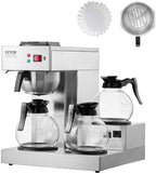 VEVOR 12 Cups Commercial Drip Coffee Maker, Coffee Maker Machine with 3 Glass Carafes and 3 Warmer Plates, Stainless Steel Pour Over Coffee Brewer for Restaurant, Office, Cafe by VEVOR