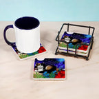 CafePress CALICO CAT MOON GARDEN Tumbled Stone - Set of 4 Coasters Set of 4 w/holder - Image 3