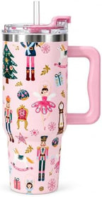 JarThenaAMCS 40 Oz Christmas Tumbler with Handle, Pink Nutcracker by JarThenaAMCS