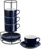 YOLIFE 8 Ounce Porcelain Stackable Cappuccino Cups and Saucers Set of 4 by YOLIFE