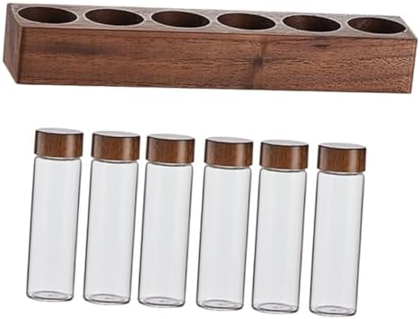 BESTYASH Glass Coffee Bean Storage Tubes with Wooden Stand Versatile Sealed Canisters for Coffee Beans Spices Herbs Space Saving Display Jars for Kitchen Organization by BESTYASH
