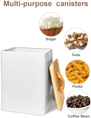 vensovo Kitchen Canister Set of 3 - Large 7 Qt Flour and Sugar Containers Airtight - White Metal Food Storage Jars with Bamboo Lids, Iron Spoon & Erasable Magnetic Labels, Farmhouse Decor for Pantry - Image 4