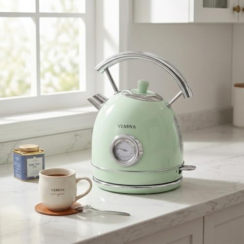 Retro Electric Water Kettle 1.7L – Vintage Stainless Steel Electric Water Boiler, Fast Boiling with Auto Shut-Off & Boil-Dry Protection, Compact Countertop Kettle (Mint Green) - Image 5