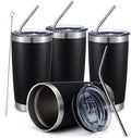 COMOOO 20oz Black Tumbler 4 Pack Stainless Steel Insulated Travel Mug with Lid and Straw Vacuum Double Wall Coffee Cup for Hot Beverage and Cold Drinks(Black, 4 Pack) by COMOOO