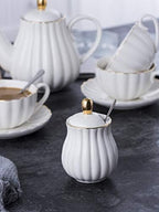 Jusalpha Fine China Pink Teapot and Creamer Sugar Bowl Set, TW (White) - Image 3