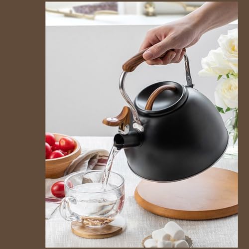 Whistling Tea Kettle,3.1 Quart Stainless Steel Water Kettle Work for All Stovetops with Folding Handle for Boiling Water Coffee or Milk (Black) - Image 2