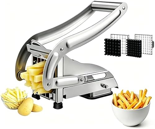 French Fry Cutter, Dishwasher Safe Potato Slicer with 1/2" & 3/8" Blades, Non-Slip Suction Base, Stainless Steel Manual French Fries Cutter for Potato, Carrot, Cucumber and Homemade Fries by COOKAFUTURE