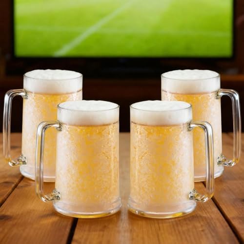 Lily's Home Freezer Beer Mugs with Handles, 16 oz Set of 4 – Clear Frosted Double Wall Insulated Acrylic, Gel-Filled, Break-Resistant for Home Bar, Pool Parties, BBQ & Outdoor - Image 2