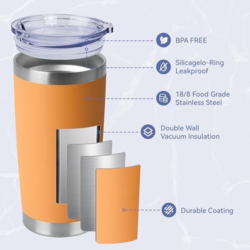 HASLE OUTFITTERS 20oz Stainless Steel Tumblers Bulk, Insulated Travel Cup with Lid, Double Wall Vacuum Coffee Mug for Cold & Hot Drinks 12 Pack, Orange - Image 2