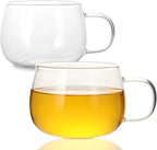 Glass Tea Cups Set of 2, 360ml | Clear Borosilicate Glass Teacups with Handle for Tea Lovers | Dishwasher & Microwave Safe Large Coffee Mugs for Espresso, Cappuccino, Latte & Juice by PrimeWorld