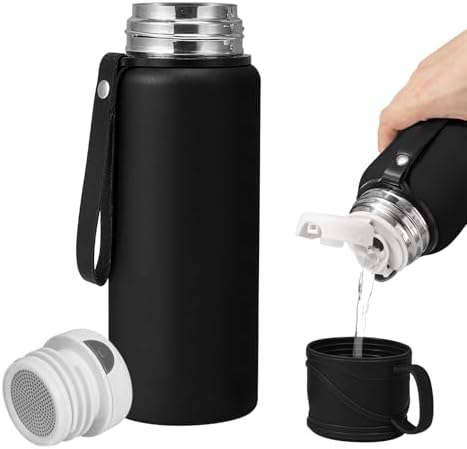1200 ml Double wall vacuum Leakproof stainless steel wide mouth insulated water bottle,tea tumbler with tea strainer,cup and lid; travel coffee thermoses hot drinks,cold thermal flask by Unknown