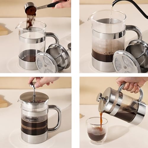 French Press Coffee Maker 3-level Filters Coffee And Tea Maker Durable Stainless Steel Frame, Thick Heat Resistant Glass Pot Multifunction Brewed Coffee Pot For Camping(/Black,350ml) - Image 4