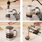 French Press Coffee Maker 3-level Filters Coffee And Tea Maker Durable Stainless Steel Frame, Thick Heat Resistant Glass Pot Multifunction Brewed Coffee Pot For Camping(/Black,350ml) - Image 4