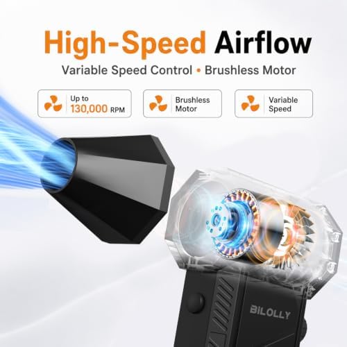 BiLOLLY Compressed Air Duster, 130,000 RPM Electric Air Duster Blower, Rechargeable Turbo Fan with Stepless Speed Control, Portable Mini Jet Blower for Computer, Keyboard, Car, Home and Outdoor - Image 2