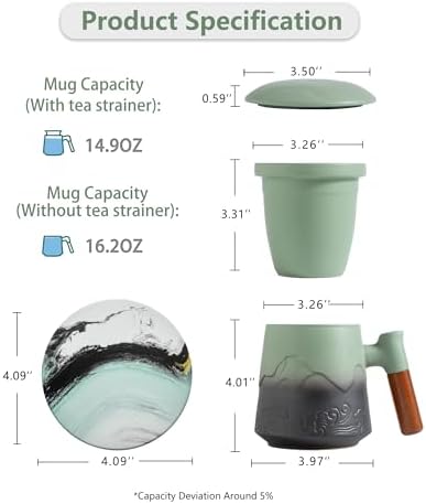 ZENS Tea Infuser Mug with Lid & Coaster, 15oz Loose Tea Diffusers, Moss - Image 4