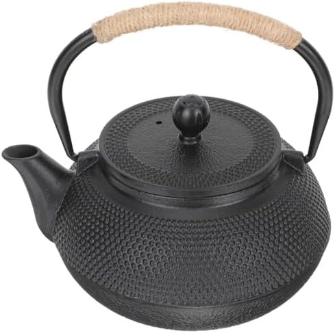 Cast Iron Teapot 800ml with Infuser and Handle Black by Hemobllo