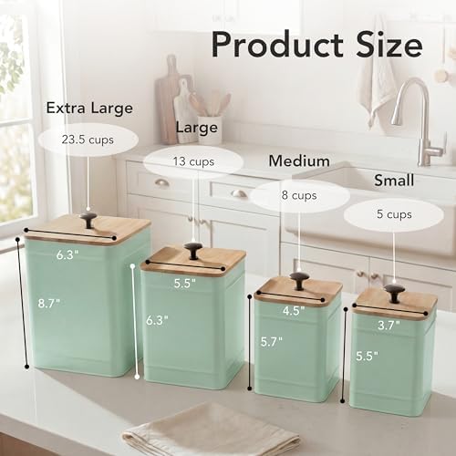 PERFNIQUE Kitchen Canisters, Airtight Canister Sets of 4 for Kitchen Counter, Sage Green Kitchen Accessories, Coffee Tea Sugar Flour Spice Tin Jars Food Storage (Sage Green) - Image 2